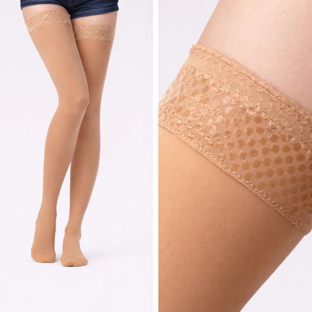 Thigh High Compression Stockings with Silicone Lace Band (Closed Toe)
