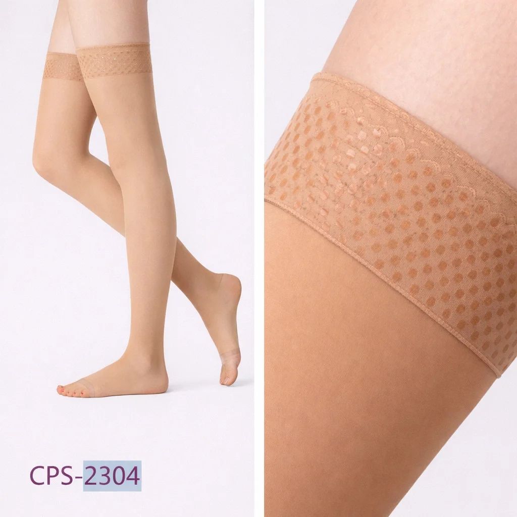 Thigh High Compression Stockings with Silicone Lace Band (Open Toe)