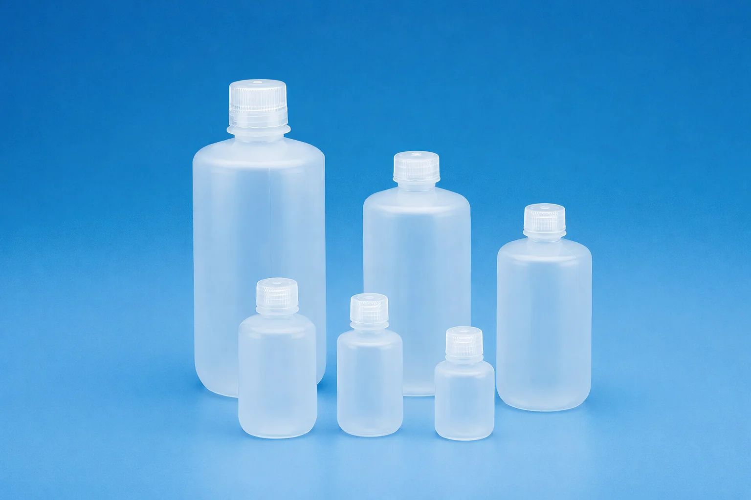 زجاجة دائرية بفوهة ضيقة، مصنوعة من مادة البولي بروبيلين (PP). - Image 1