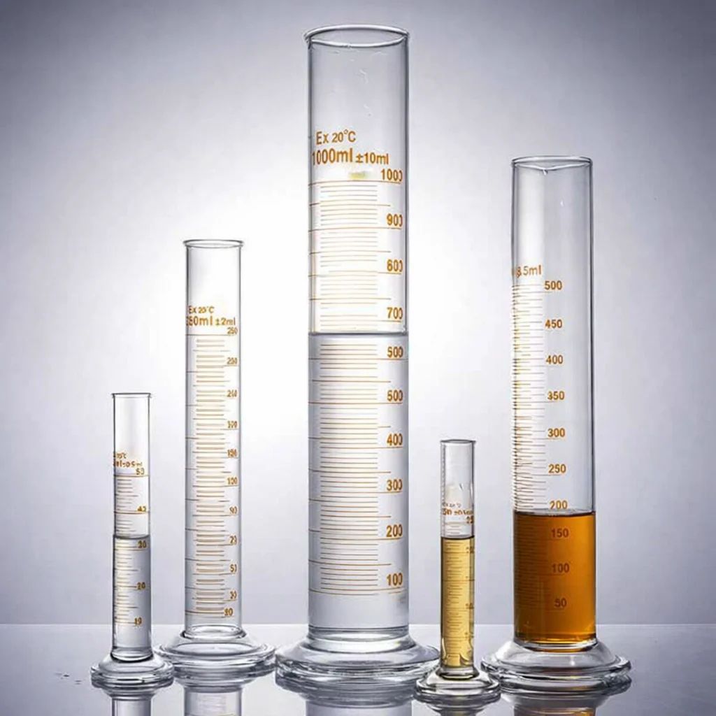 أسطوانة قياس، مزودة بفوهة وتدريجات، بقاعدة زجاجية مستديرة، فئة أ، سعة - Image 1