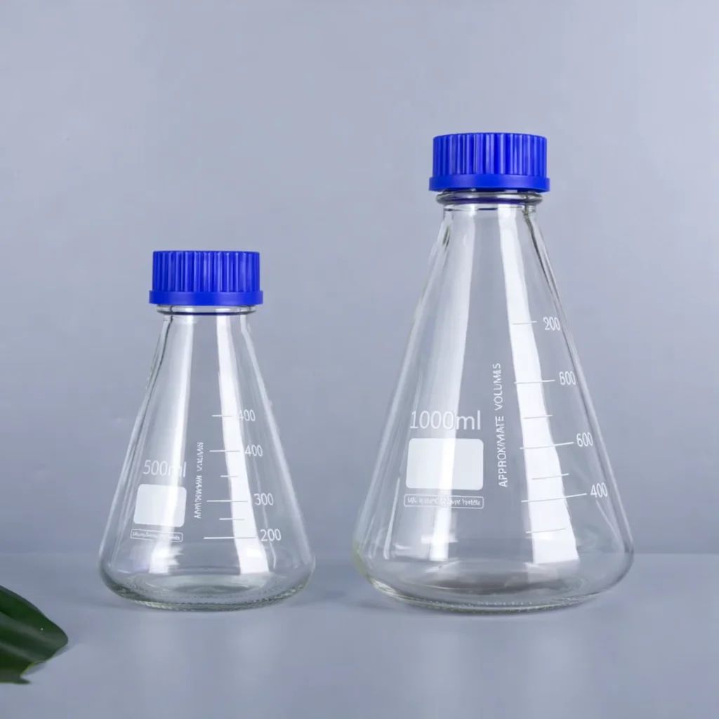 ERLENMEYER FLASK WITH SCREW CAP, BOROSILICATE GLASS 3.3