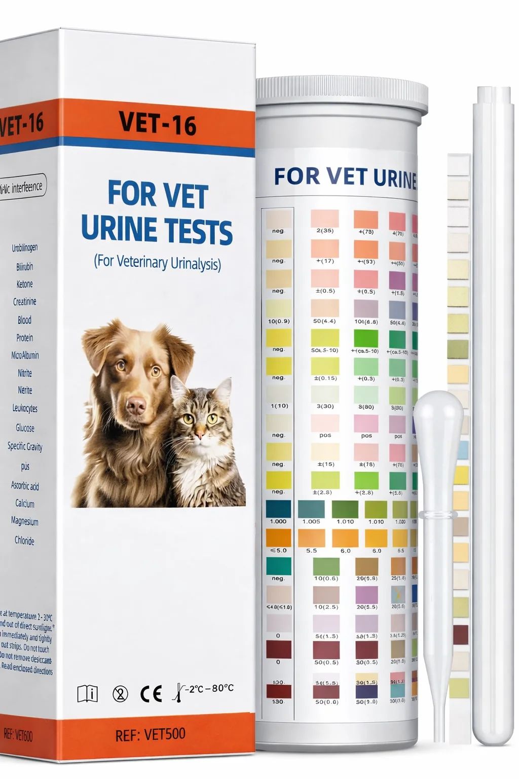 Pet Urine Test Strips VET-16, (50 strips/Bottle)
