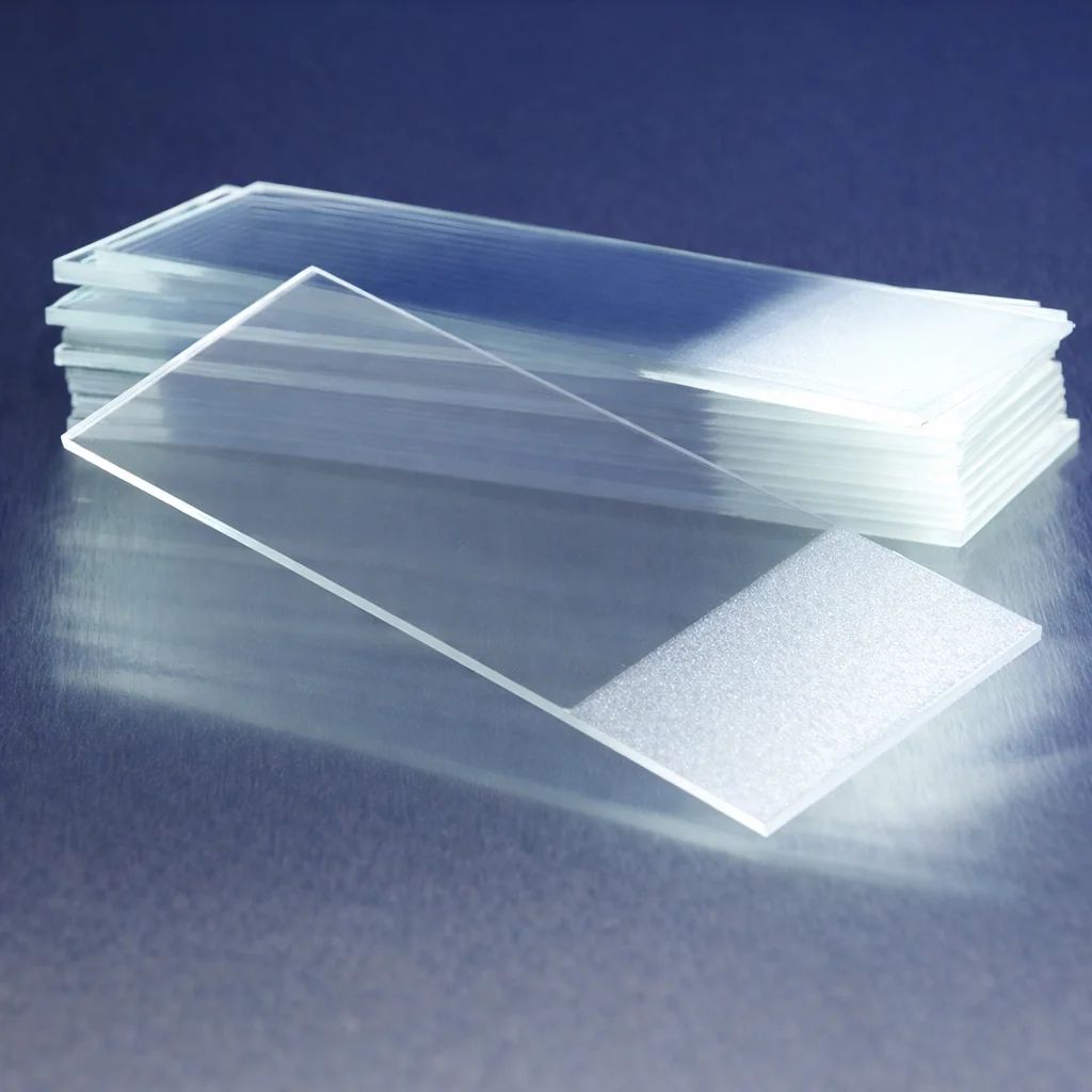 MICROSCOPE SLIDE, SUPER WHITE GLASS, GROUND EDGES, WHITE COLOR FROSTED