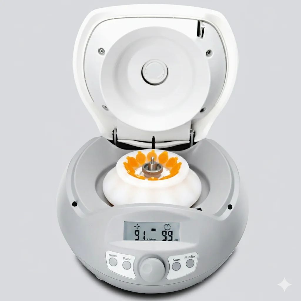 جهاز طرد مركزي صغير عالي السرعة (حاصل على علامة CE)، مزود بمجموعة دوار بلاستيكي A12-2P (اختر 19400010) (موجود في العلبة)، 15000 دورة في الدقيقة (500-15000 دورة في الدقيقة)، بزيادة قدرها 100 دورة في الدقيقة - Thumbnail 2