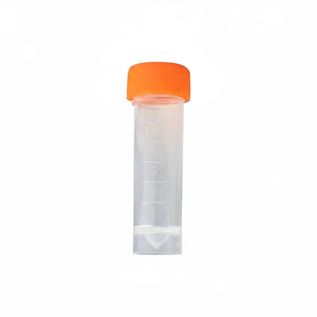 CRYOTUBE, PP MATERIAL, VOL.5ML, WITH FROSTED AREA FOR WRITING AND PRINTED GRADUATIONS AT EACH 1/2ML UP TO 5ML. SCREW CAP IN PP MATERIAL, MOUNTED WITH SILICON RUBBER LINER, LEAK-PROOF, ORANGE COLOR. ASSEMBLED .200pcs/polybag