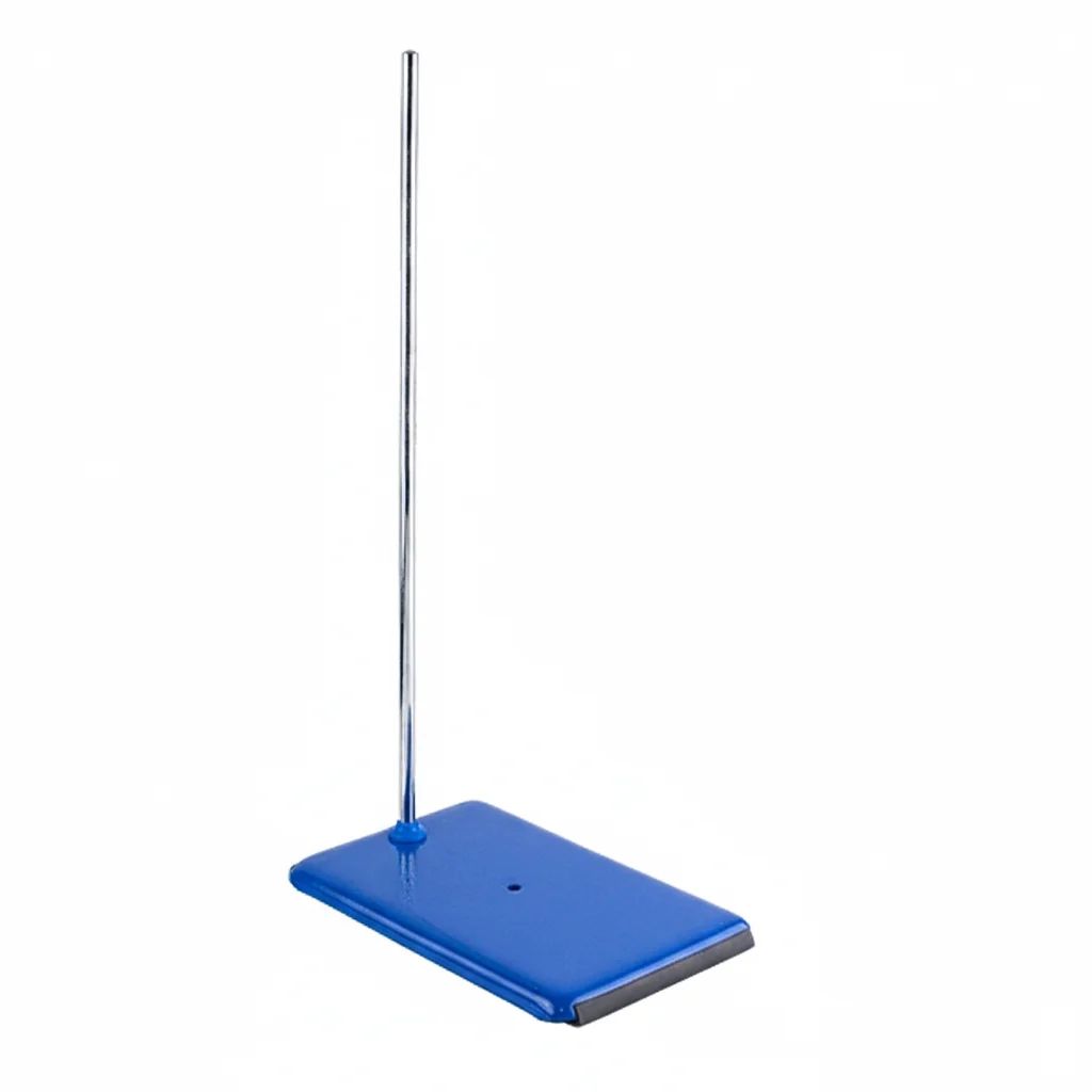 RECTANGULAR SUPPORT BASE. BASE IN CAST IRON MATERIAL WITH BLUE COATING FINISH, DIM.250(L)X160(W)MM, RUBBER LINING EDGED AT THE SHORT SIDE WITH TWO BUILT-IN ROD HOLDERESAT AT ONE SIDE AND CENTER TO ACCEPT A ROD WITH DIA.10MM. SUPPLIED WITH ONE ROD IN CHROM - Image 1