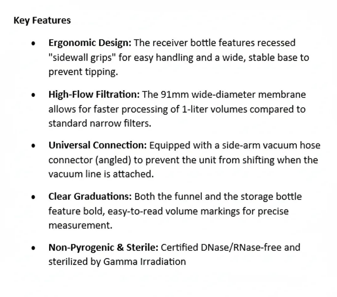 فلتر شفط سعة 1000 مل مزود بفلتر نايلون 91 مم 0.22 ميكرومتر، قطعة واحدة/كيس، 12 قطعة/كرتونة - Thumbnail 2