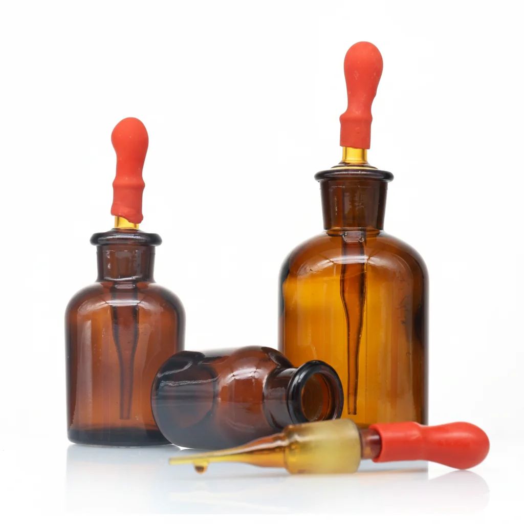 زجاجة قطارة، مزودة بماصة مدمجة وحلمة من اللاتكس، قابلة للتعقيم بالبخار. زجاج كهرماني، سعة 30 مل/قطر 40 × 76 مم - Image 1