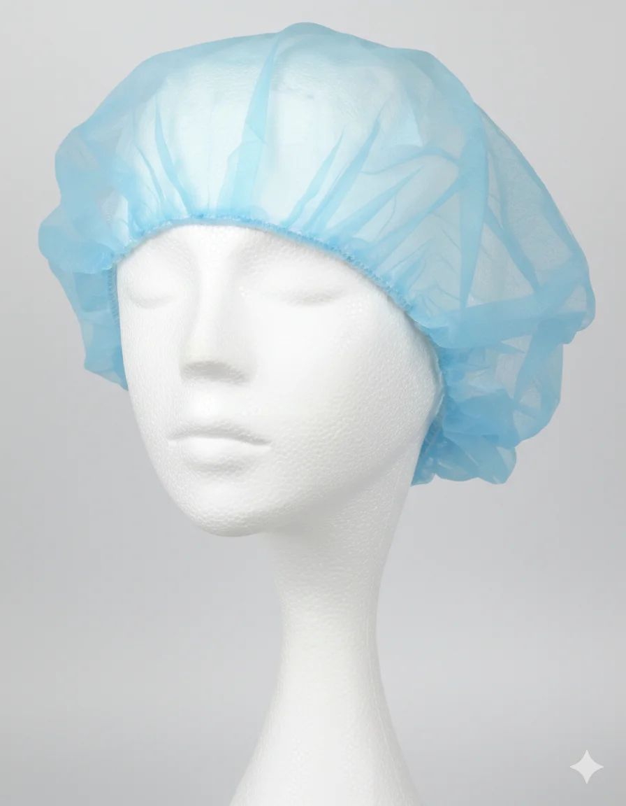 قبعة ممرضة مجعدة، 21 بوصة، 10 غ/م²، شريط مطاطي أزرق مفرد، عبوة من 100 قطعة - Image 1