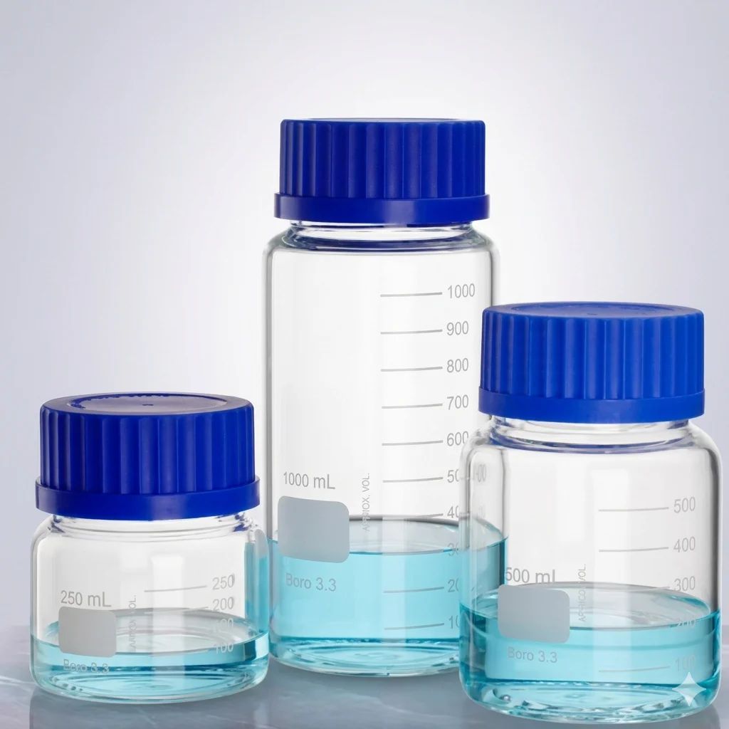 Glass Reagent Bottle(Media bottle) with GL80 Blue Screw Cap, Boro 3.3 - Image 1
