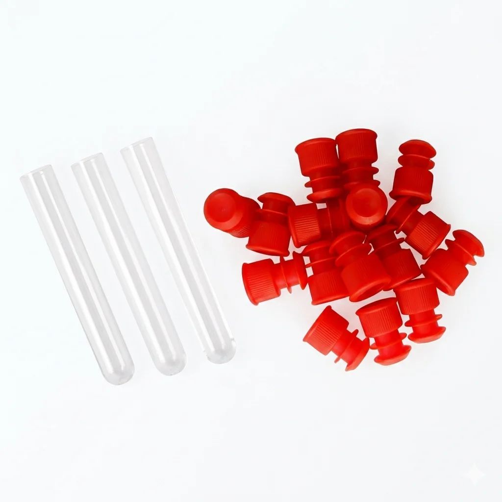 Test Tube PS,12X75 mm and red flange cap - Image 1